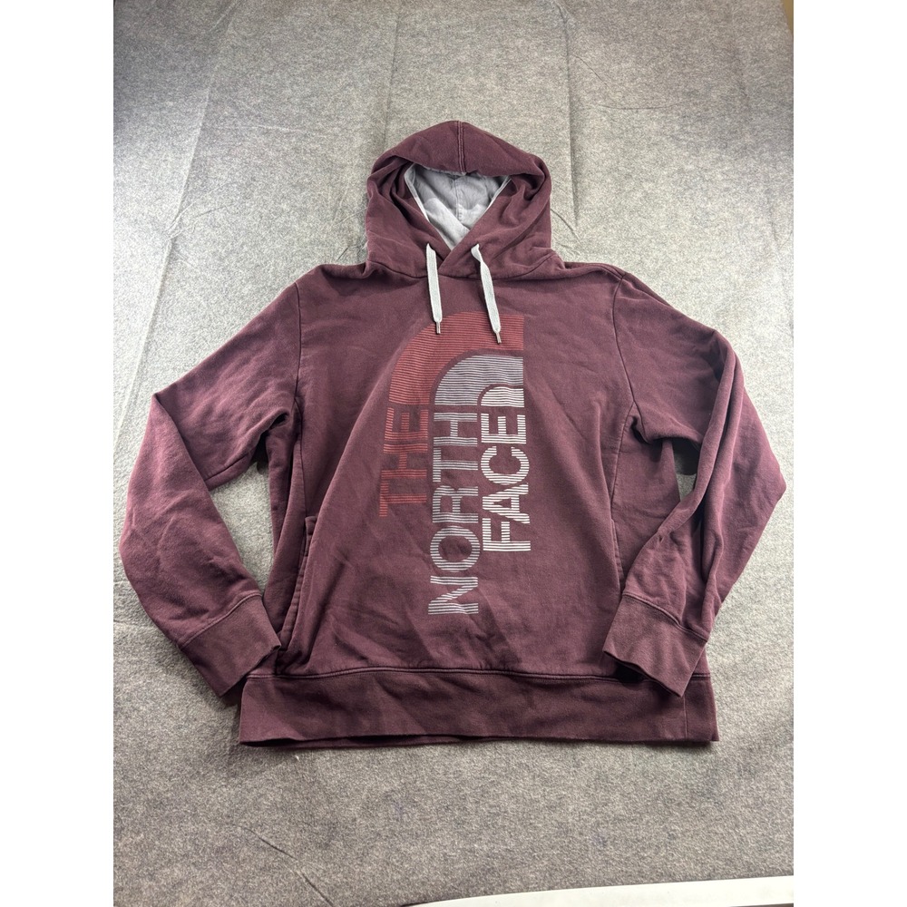 The North Face Mens L Maroon Burgundy Vertical Graphic Logo Hoodie Pullover Gorp